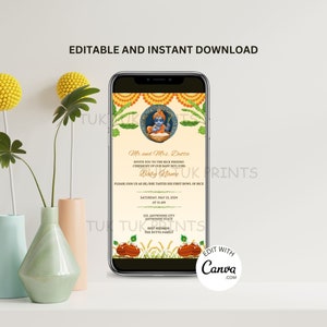 Inviti telefonici per la cerimonia di alimentazione del riso, invito digitale Annaprasan, scheda telefonica cerimonia di svezzamento, invito digitale Annaprashan, inviti Pasni