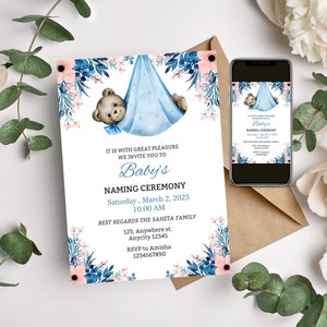 Baby Naming Ceremony Invite, Cradle Ceremony Invite Template, Naming ceremony digital template, Naming Invite card