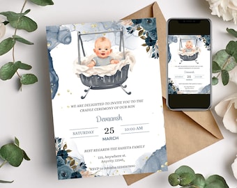 Baby Naming Ceremony Invite: Boy Cradle Template (Digital)