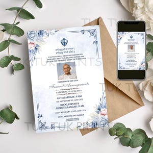 Zaproszenie na pogrzeb w języku pendżabskim, zaproszenie na pogrzeb w języku sikhskim, zaproszenie na pogrzeb w języku indyjskim, nabożeństwo żałobne, ogłoszenie o śmierci Gurdwara, cyfrowy watsapp na pogrzeb