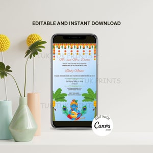 Inviti telefonici per la cerimonia di alimentazione del riso, invito digitale Annaprasan, scheda telefonica cerimonia di svezzamento, invito digitale Annaprashan, inviti Pasni