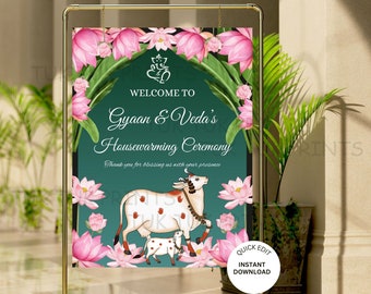 Pichwai Indian Housewarming Sign: Gruhapravesha Welcome (Digital Download)