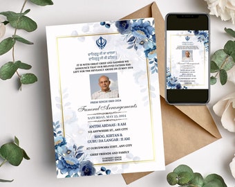 Invito funebre punjabi, invito funebre sikh, invito funebre indiano, servizio commemorativo, annuncio di morte Gurdwara, funerale digitale watsapp