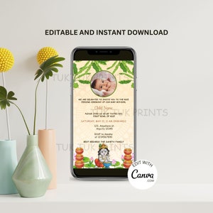Inviti telefonici per la cerimonia di alimentazione del riso, invito digitale Annaprasan, scheda telefonica cerimonia di svezzamento, invito digitale Annaprashan, inviti Pasni