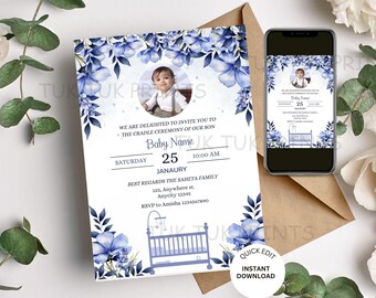 Baby Boy Cradle Ceremony Invite: Floral Naming Template (Digital)