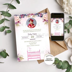 Baby Wiege Zeremonie einladen, Namenszeremonie lädt ein, Junge / Mädchen Wiege einladen Vorlage, Namenszeremonie digitale Vorlage, Junge / Mädchen Namenszeremonie