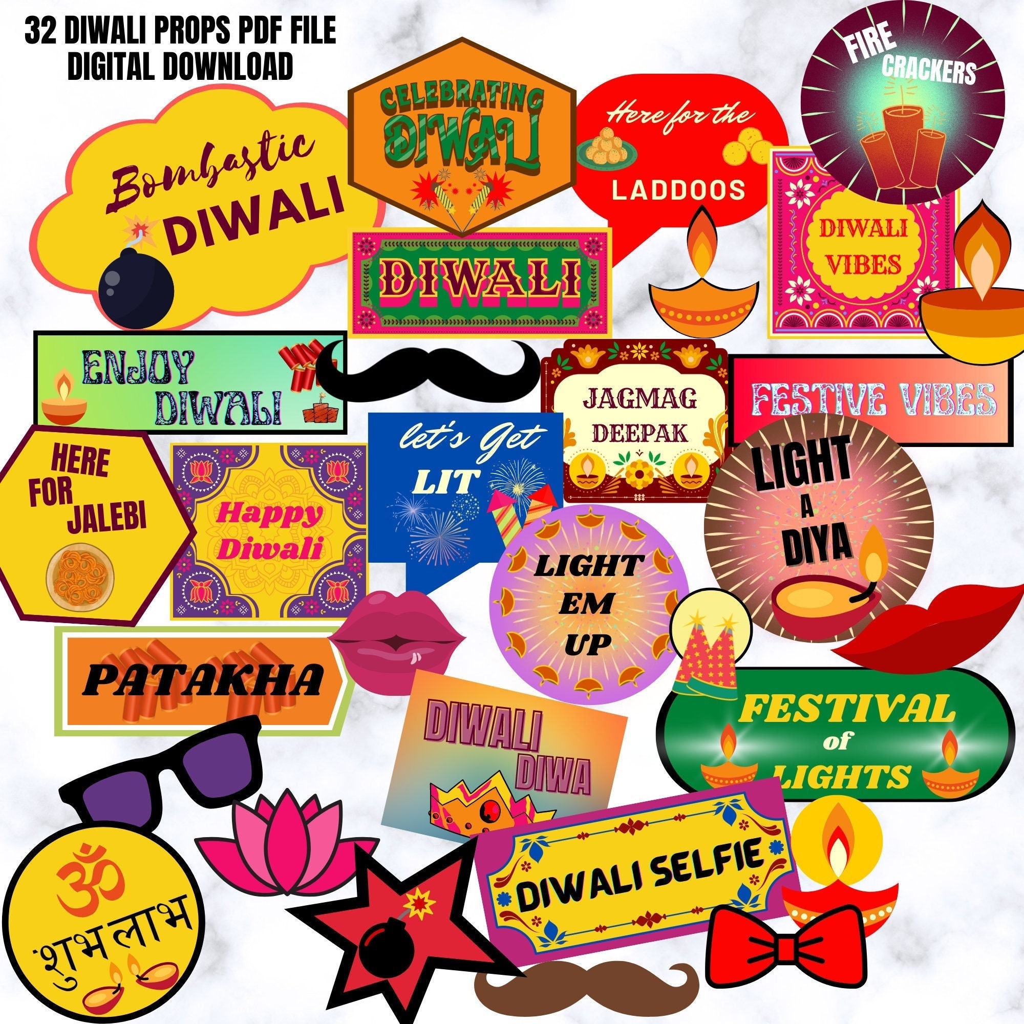 32 Diwali Party Props Diwali Photo Booth Props Deepawali Etsy