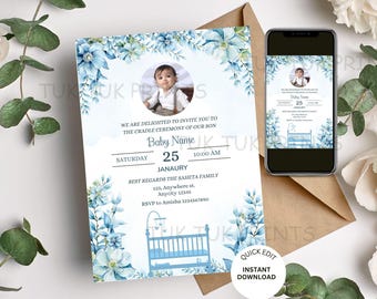Baby Boy Cradle Ceremony Invite: Floral Naming Template (Digital Download)