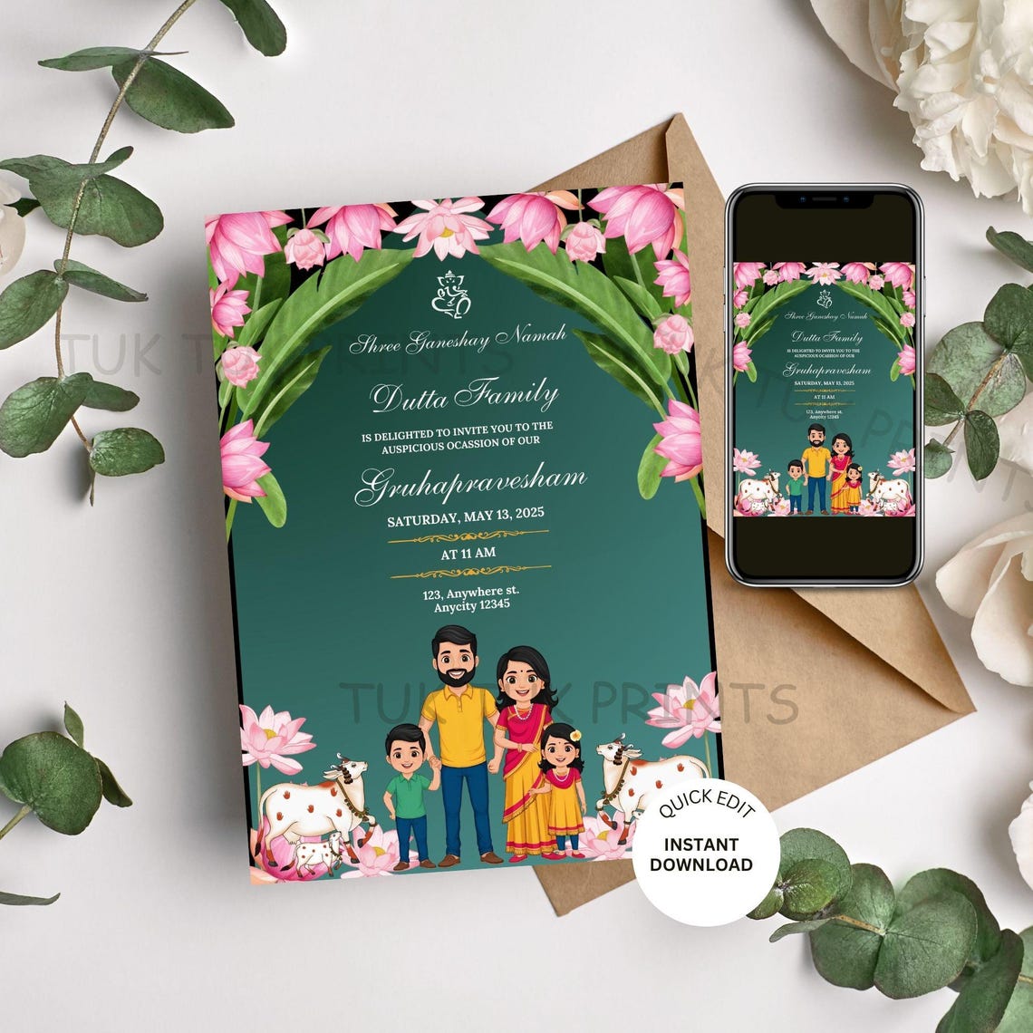 Editable Indian Housewarming Invitation: Gruhapravesham Invite (digital ...