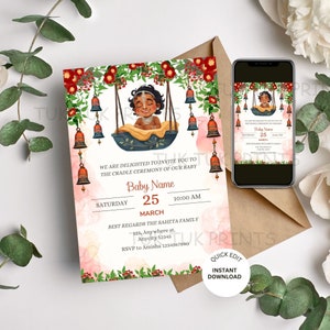 Cradle Ceremony Invite, Naming Ceremony Invites, Boy/Girl Cradle Invite Template, Naming ceremony digital template, Naamkaran Invite