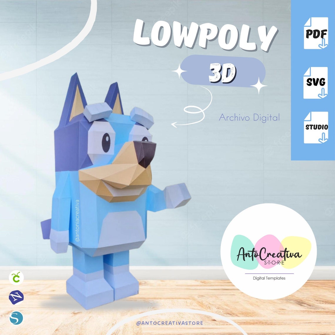 Papercraft PDF 3D Bluey Lowpoly Digital Templates Files Etsy Australia