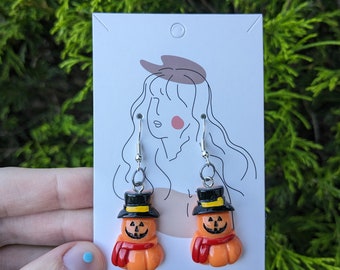 Orange Pumpkin Halloween Fall Dangle Earrings