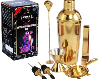 Voila Artisan Kit completo de coctelera de barman de mixología premium de 11 piezas - Dorado