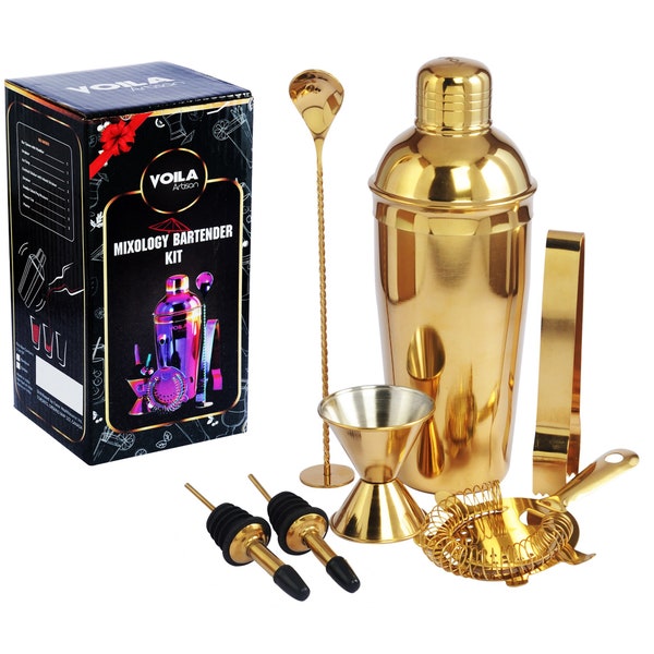 Voila Artisan 11 Pcs Premium Mixology Bartender Cocktail Shaker Complete Kit - Gold