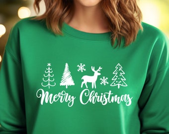 Kerstsweater, vrolijk kerstsweater, kerstshirt voor haar, kerstsweater met ronde hals, vakantietrui, kerstboom