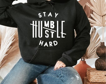 Bluza z kapturem Stay Humble Hustle Hard, motywacyjny sprzęt, pozytywna bluza, bluzy z kapturem z cytatami, odzież inspirująca, bluzy z kapturem
