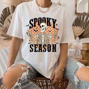 Spooky Season Tshirt, Halloween Shirts, Funny Tshirt With Skeleton, Spoiky Vibes, Halloween Gear, Humorous Halloween Tops, Graphic Halloween