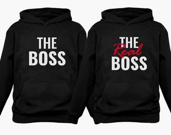 Le sweat à capuche Boss, les sweats à capuche assortis pour les couples, le sweat à capuche Real Boss, le sweat à capuche noir, les vêtements pour couples, le sweat-shirt Boss, les sweats à capuche de la Saint-Valentin