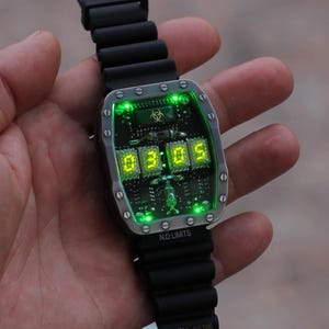 Titanium wrist watch green or red led, handmade, Made in Italy
