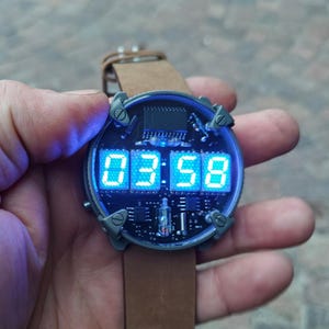 Nixie watch, Titanium handmade, with accelerometer and Wi-Fi, Made in Italy