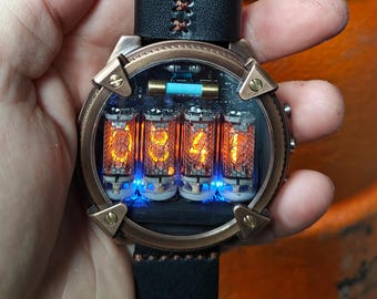 ドイツ製　水晶時計 Nixie Watch, Handmade Bronze Watch, Luxury Wrist Watch, With