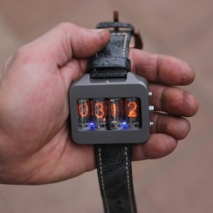 Nixie watch, Titanium, handmade, accelerometer, Made in Italy