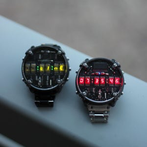 Nixie watch, handmade Zirconium Matrix watch, with accelerometer and Wi-Fi, Made in Italy
