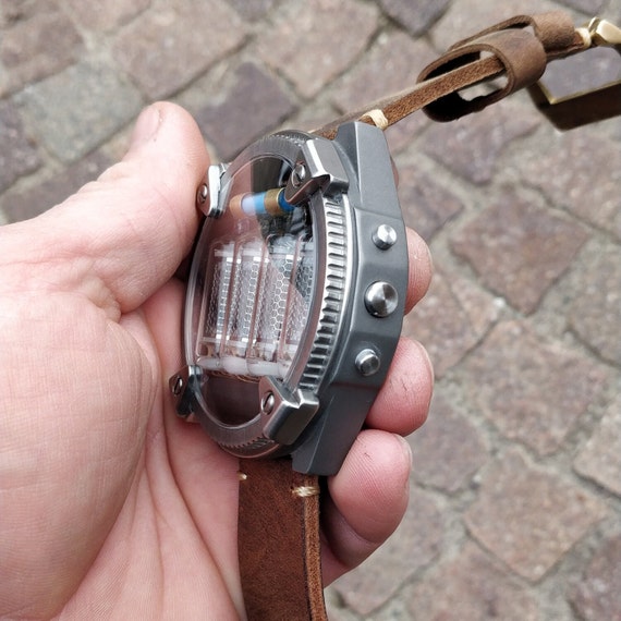 Nixie Watch Titanium Self Made With Accelerometer Made in Italy