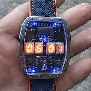 Titanium wrist watch orange led, handmade, Made in Italy image 7
