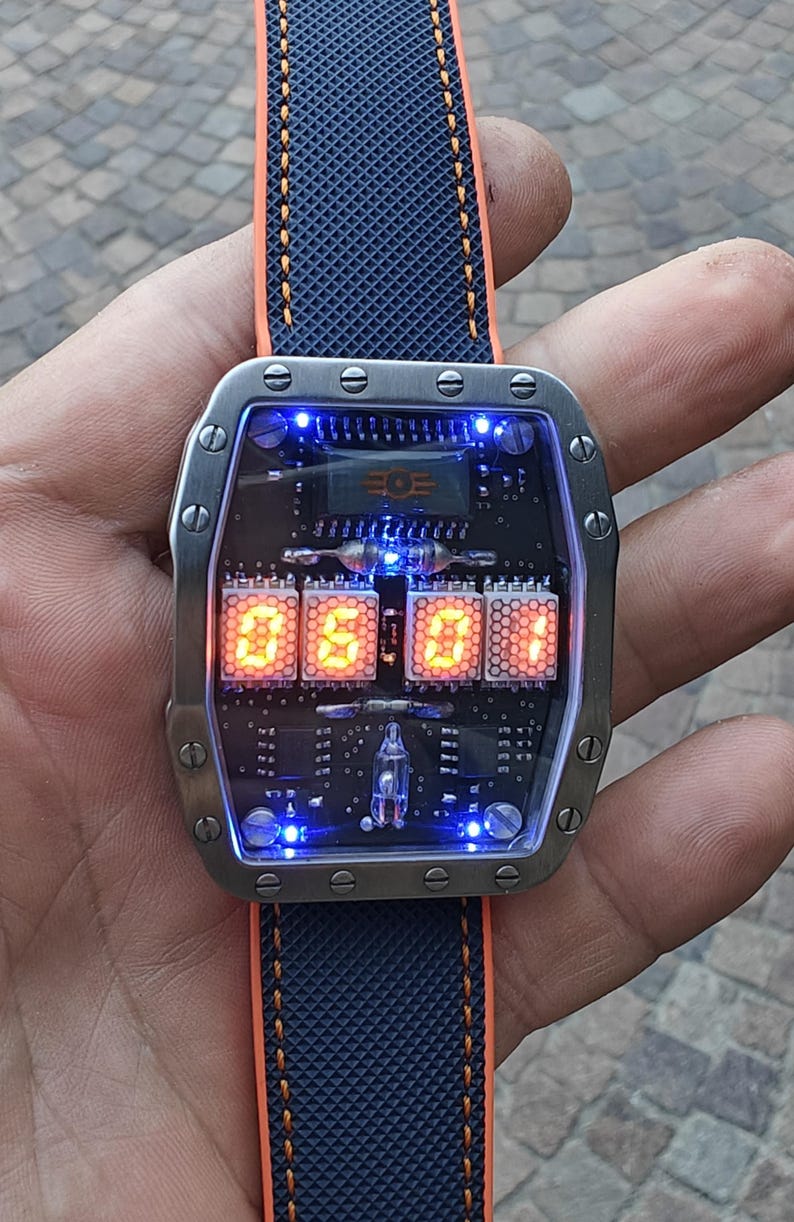 Titanium wrist watch orange led, handmade, Made in Italy image 7