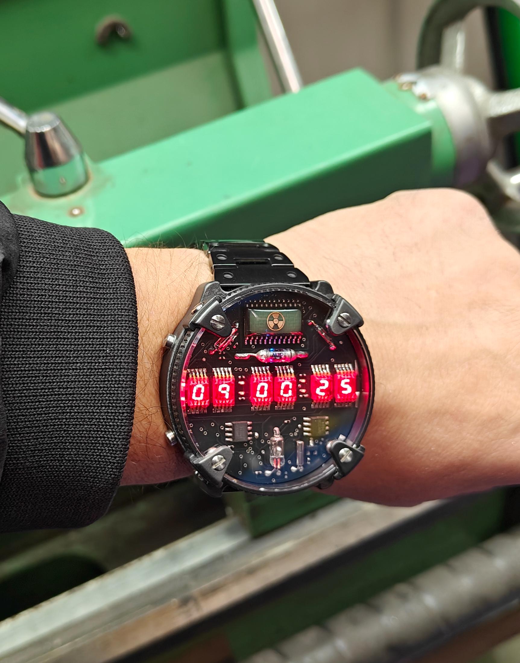 Zirconium Watch Red Led, Handmade, Accelerometer, Wi-fi, Made in 
