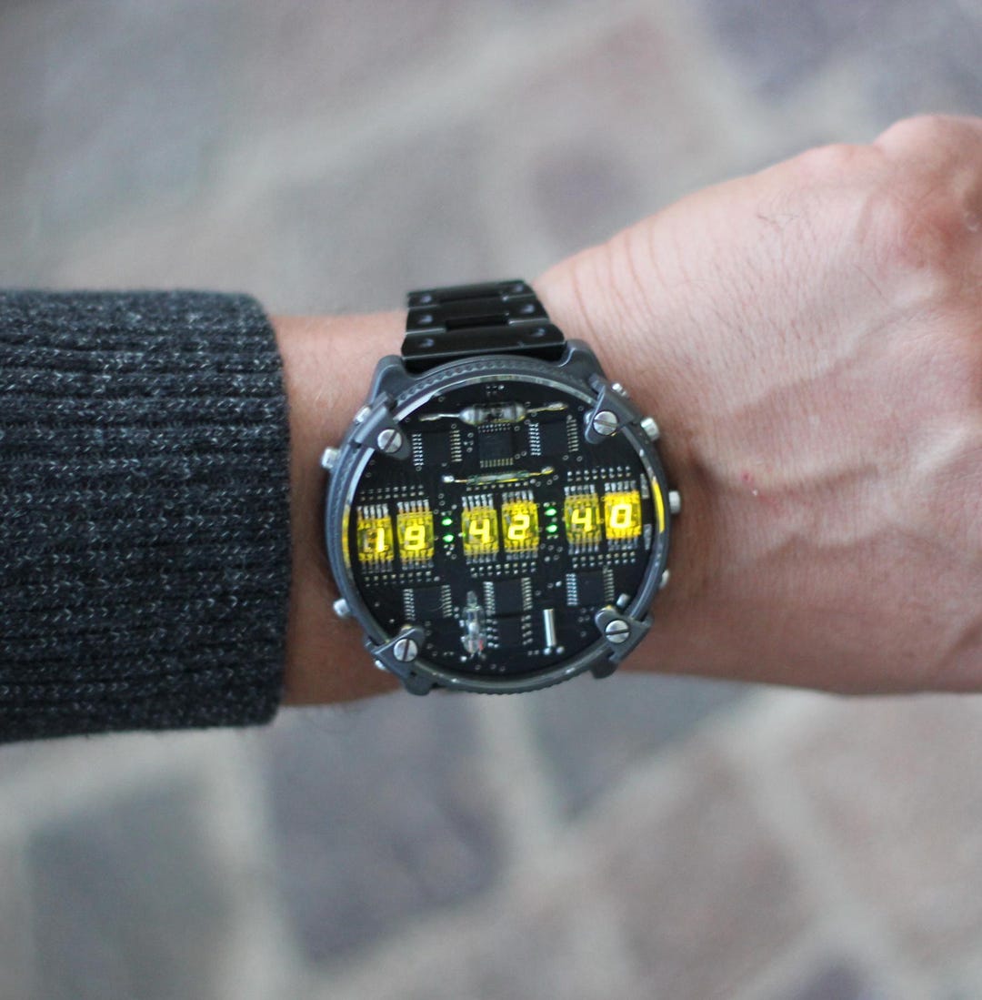 Nixie watch handmade Zirconium Matrix watch, with accelerometer