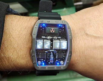Titanium wrist watch White LED, handmade, Made in Italy