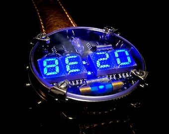 Nixie watch, Titanium handmade, with accelerometer and Wi-Fi, Made in Italy