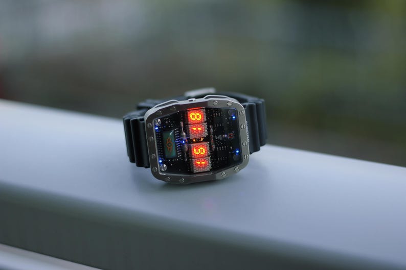 Titanium wrist watch orange led, handmade, Made in Italy image 5