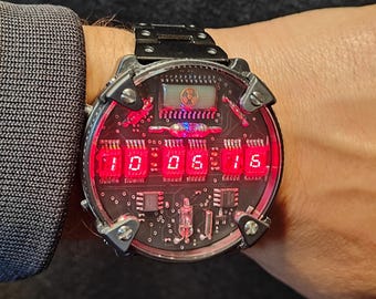 Zirconium Watch Red Led, Handmade, Accelerometer, Wi-fi, Made in