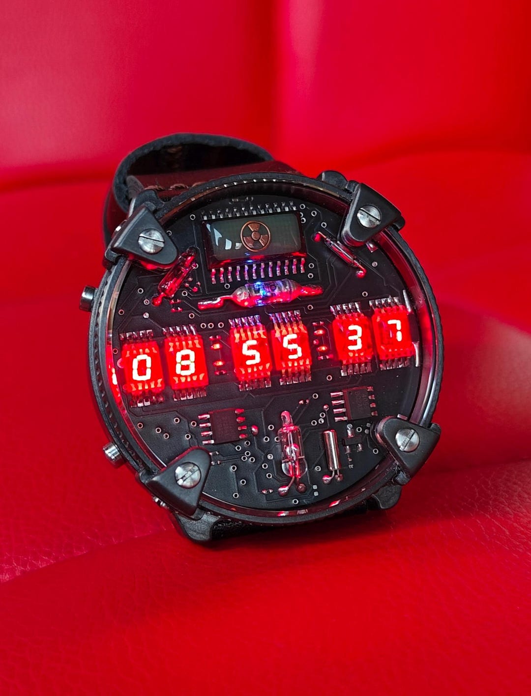 Zirconium Watch Red Led, Handmade, Accelerometer, Wi-fi, Made in