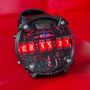 Zirconium watch red led, handmade, accelerometer, Wi-Fi, Made in Italy