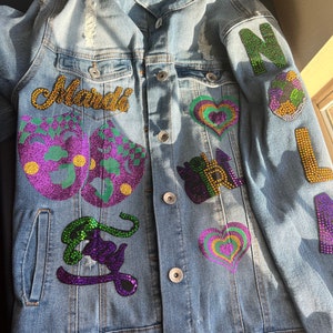 mardi gras painted jean jacket