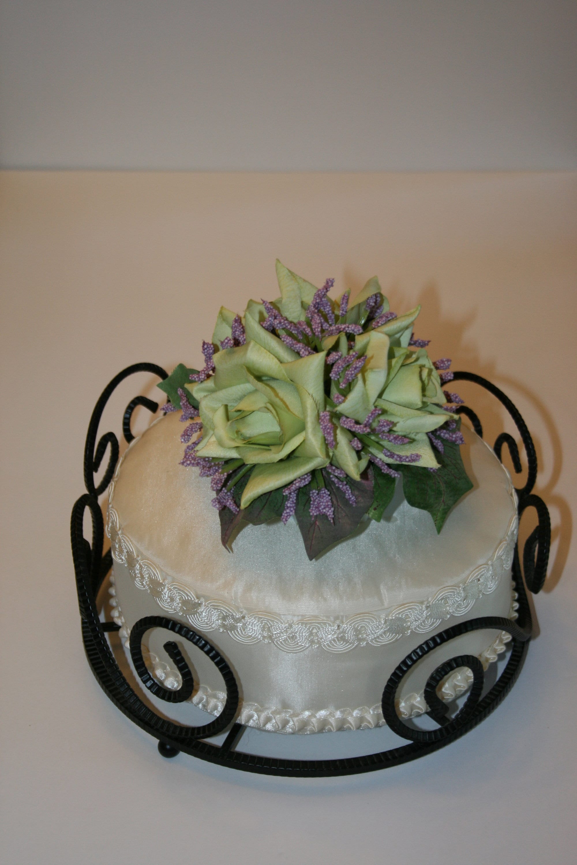 Realistic Sage Green Silk Roses With Purple Accent Flowers and Greenery Wedding or Anniversary