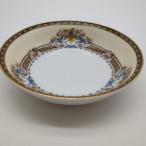 Vintage from 1940&#39;s Noritake Adonis 5 1/4&quot; China Berry Fruit Dessert Bowls Multi-colored Floral Sprays with Gold Edge (similar to Romeo)