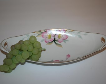 Vintage Noritake China Pink Azalea Flowers Gold Rim Oval Oblong Serving Tray Dish from 1920 - 1930's
