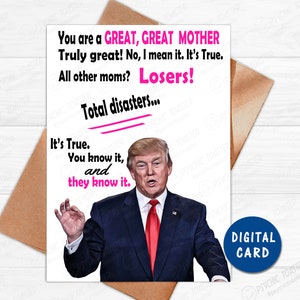 Tarjeta divertida imprimible del Día de las Madres, Tarjeta divertida de Trump, Gran Mamá, Día de las Madres Trump