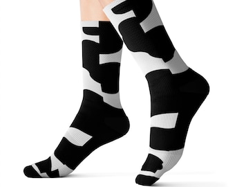 Cow Print Sublimation Socks: Black and White Novelty Socks