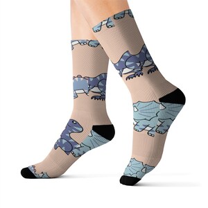 Dino Pattern Peach Sublimation Socks - Cute Socks | Funny Socks | Perfect For Gift | Novelty Socks | Unisex Socks | Animal Socks