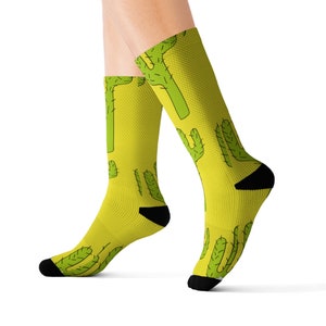 Cactus Print Yellow Sublimation Socks - Cute Socks | Funny Socks | Perfect For Gift | Novelty Socks | Unisex Socks | Animal Socks