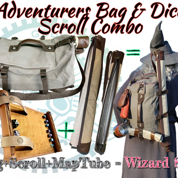 3 item DnD Bundle! Bag, Scroll and Map Tube/cooler all in one! TTRPG DND Backpack/Duffle bag, D&D Map Tube and a Dice Matt/Scroll
