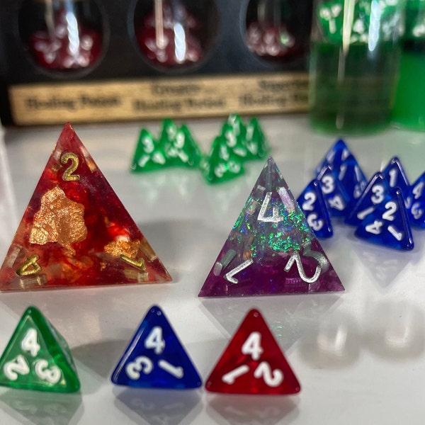 24 Mini D4 Dice Set, Healing Potion Dice(glass vials available), Healing potion 5e, Bulk mini D4