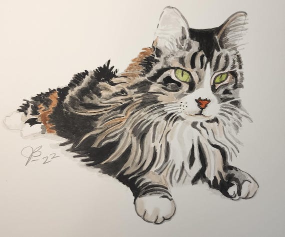 Watercolor Pet Memorial Cat Hand-Painted Original Artwork 8 X 10