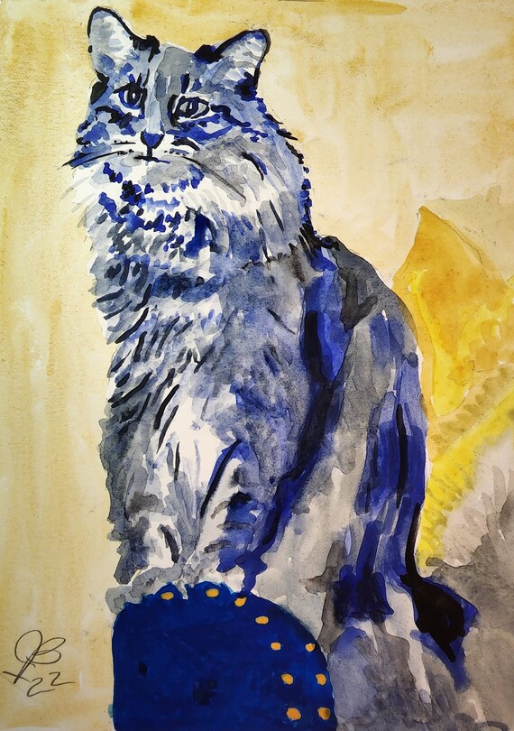 Original Hand-Painted Watercolor of Your Pet Cat 8 X 10